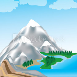detailed illustration of a mountain river and ocean