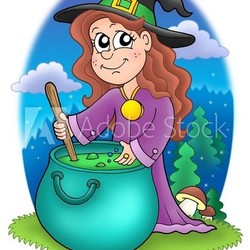 Cute witch with kettle