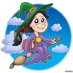 Cute witch on broom