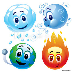 natural elements water, wind, earth and fire