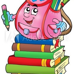 Pink school bag on books