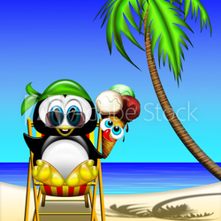 Pinguino al mare-Penguin at Beach-Pingouin à la Plage