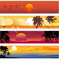 Colorful banners set with tropical summer designs