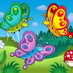 Three cute butterflies on meadow