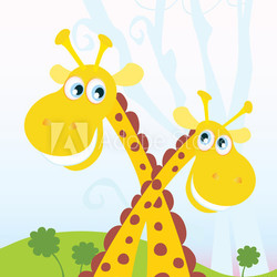 Two giraffes. Funny african animal. Vector Illustration.