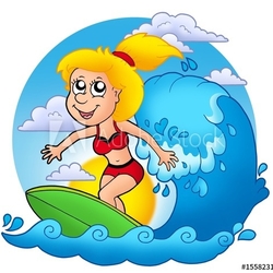 Surfer girl with Sun