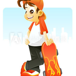 Potrait of a Cool kid with his skate board