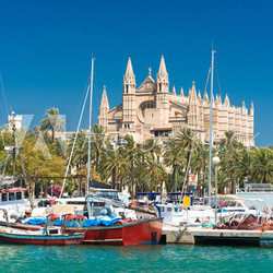 View of Palma de Mallorca with Cathedral La Seu and the fishing port - 9325