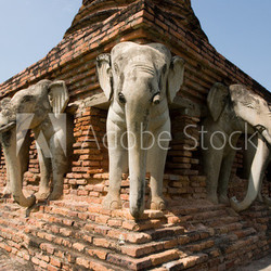 Elephant statues on Buddhist stupa,Thailand