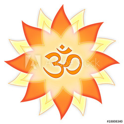 Mandala Om-Symbol Aum Zeichen, rot orange gelb Blume