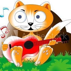 Illustration of a cartoon cat playing guitar