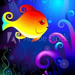 Illustration of a golden color fish underwater