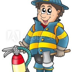 Fireman holding fire extinguisher