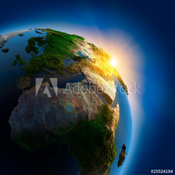 Sunrise over the Earth in outer space