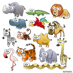 Savannah animal family. Funny cartoon and vector characters.