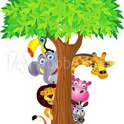 Animal hiding behind tree