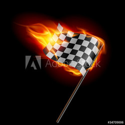 Burning checkered racing flag