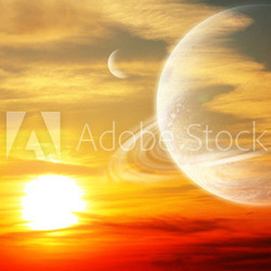 Sunset in alien planet