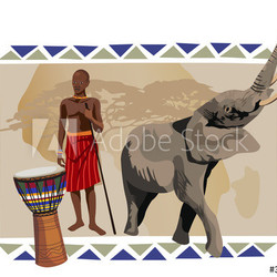 African Man and Elephant