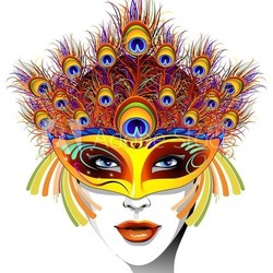 Maschera Piume Pavone Donna-Peacock Feathers Mask Face-Vector