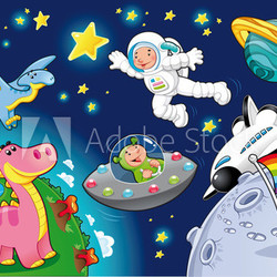 Man in the space. Cartoon and vector isolated illustration.