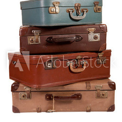 Pile of old suitcase on white backgroud