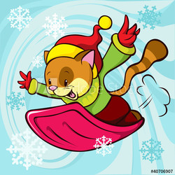 cat cartoon bobsledding