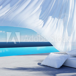 Curtain wind blow, lounge sofa bed, pool suumer holiday