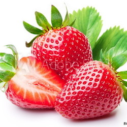 Strawberries with leaves.