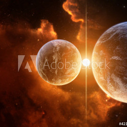 Two Planets with Nebula on background