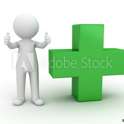 3d man showing thumbs up with green plus sign