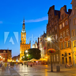 Old town of Gdansk with city hall at night, Poland