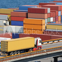 truck transport container to warehouse near sea