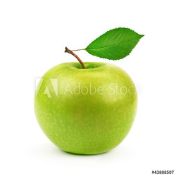 Green apple with leaf isolated on white background