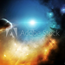 Far deep space fantasy nebula with planets