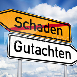Wegweiser mit Schaden und Gutachten