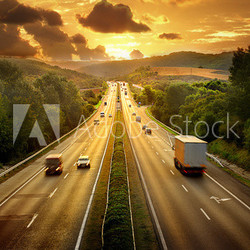 Highway trafin in sunset