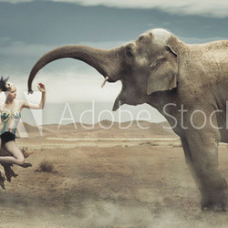 Sexy fashionable lady with elephant