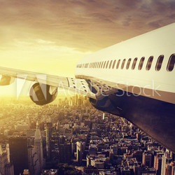 Airplane over a big City