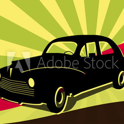 Oldtimer vor retro 70s Hintergrund