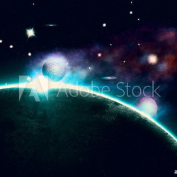 Colorful nebula and abstract planet