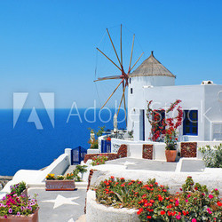 Traditional architecture of Oia village at Santorini island in G