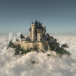 Castle on the mountain in the clouds
