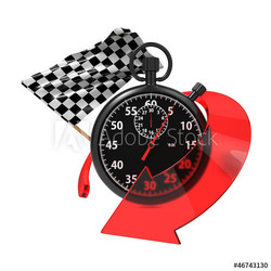Checkered Flag with Stopwatch and Arrow.