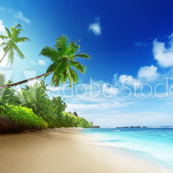 beach in sunset time on Mahe island in Seychelles