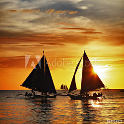 sailing on sunset. Boracay island,Philippines