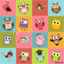 patchwork background with owls
