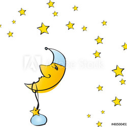 Mond mit hellblauer Mütze und Sternen - Junge