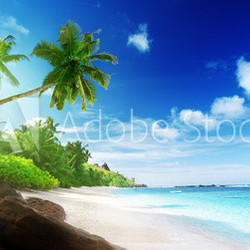 beach in sunset time on Mahe island in Seychelles