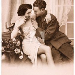 young romantic couple. old sepia picture